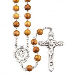 Olive Wood 6 mm Round Bead Rosary with Sterling Silver Crucifix and Center